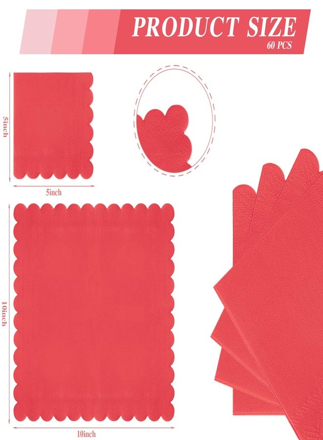 Ohkishly 60 Pcs Red Napkins Disposable, Scalloped Christmas Napkins Red Cocktail Napkin Dessert Beverage Napkin for Christmas Wedding Birthday Party Baby Shower,5 x 5 Inch - Image 5